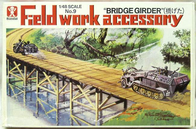 Bandai 1/48 Field Works Accessory Bridge Girder - Bridge and Supporting Girders with Single Picks / Double Picks / 2 Types of Shovels / Axes / Hand Saw / Small and Large Sledge Hammers, 8252-100 plastic model kit